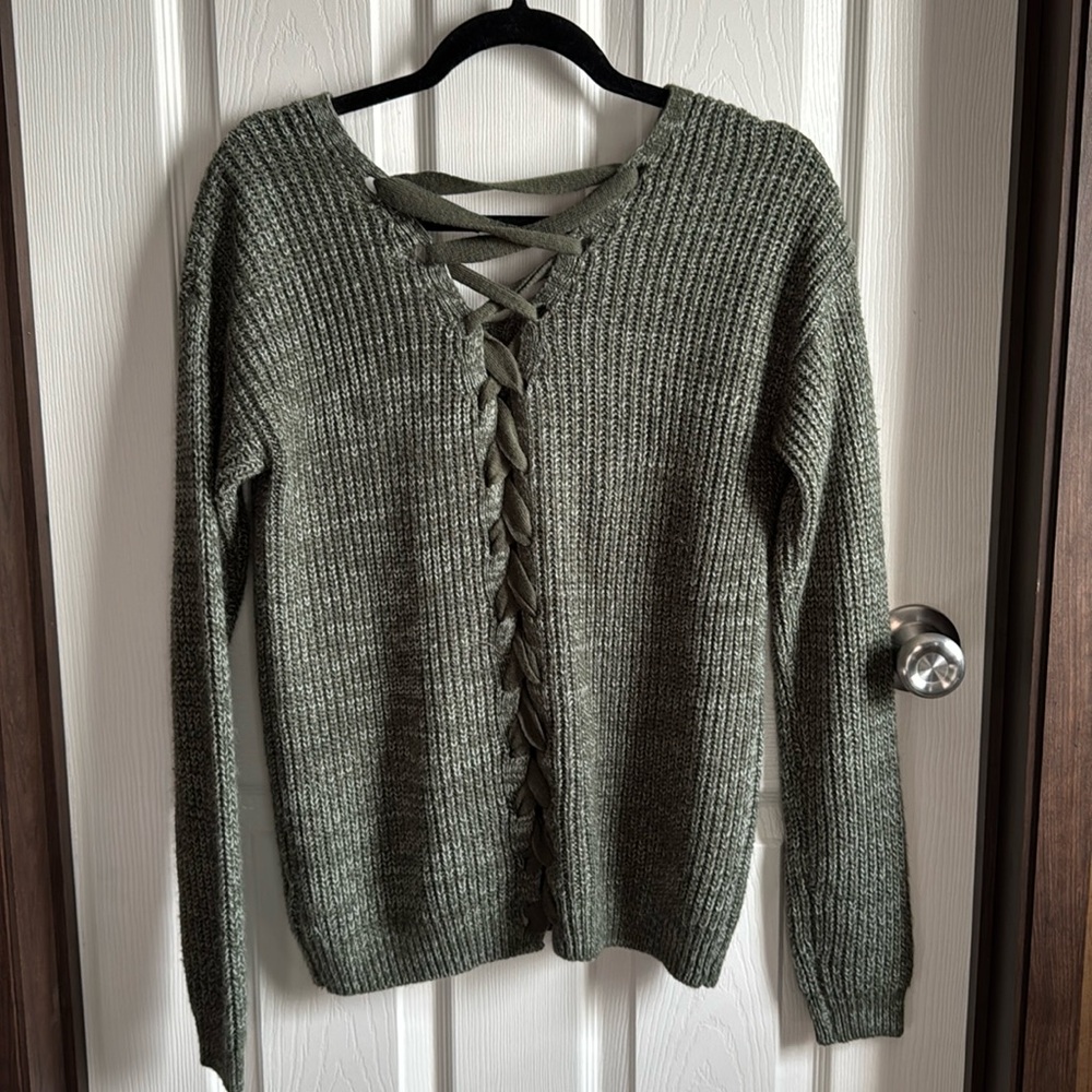 Green sweater with crisscross back